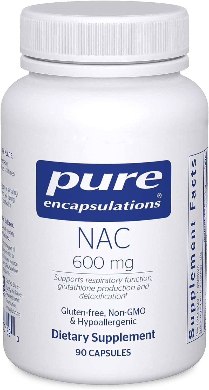 Pure Encapsulations NAC 600mg Capsules - Immune & Lung Health Supplement with N-Acetyl-L-Cysteine - 90ct