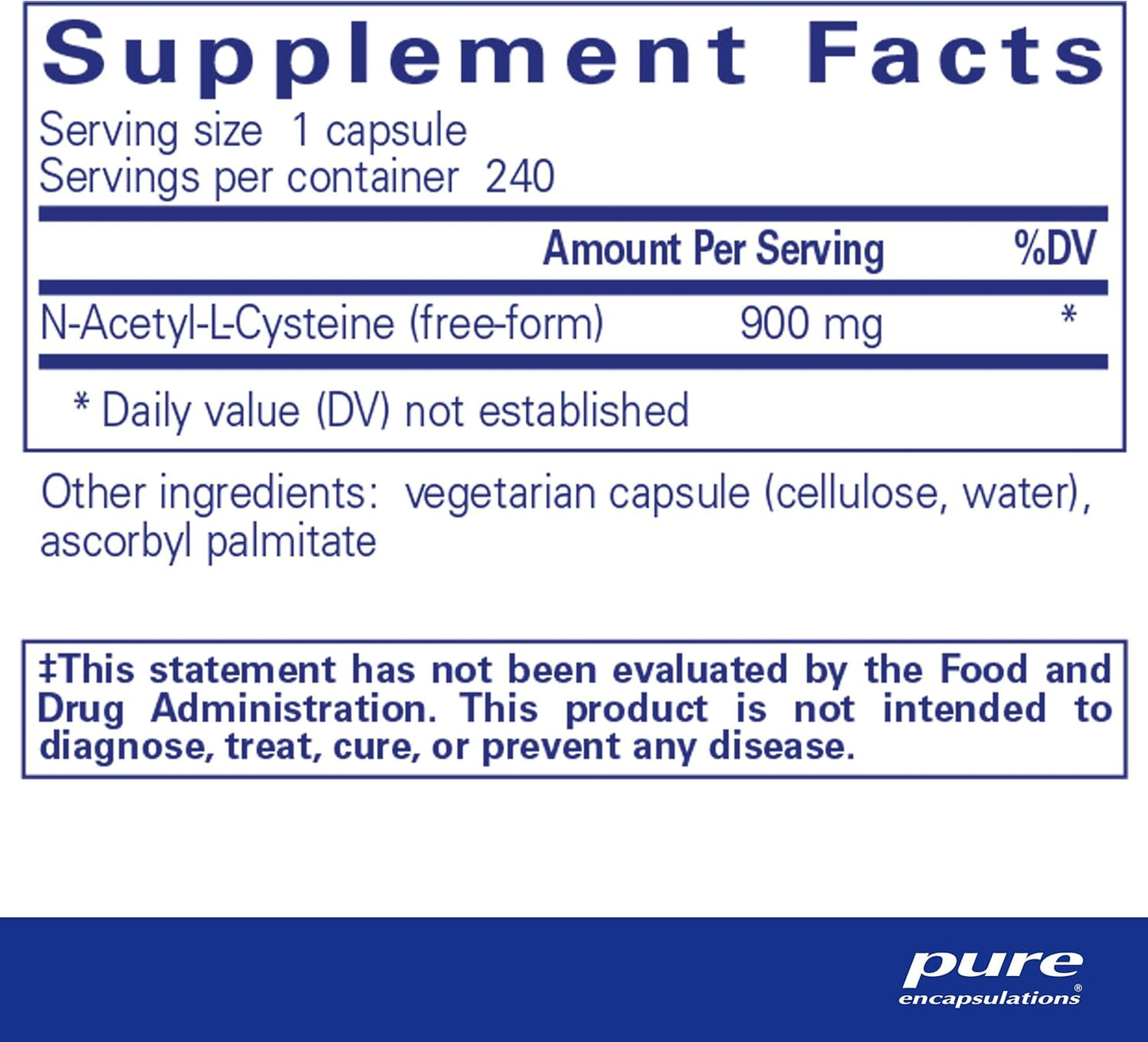 Pure Encapsulations NAC 900 mg Capsules - N-Acetyl Cysteine Amino Acid Supplement for Lung & Immune Support, Liver & Antioxidants - 240 Count