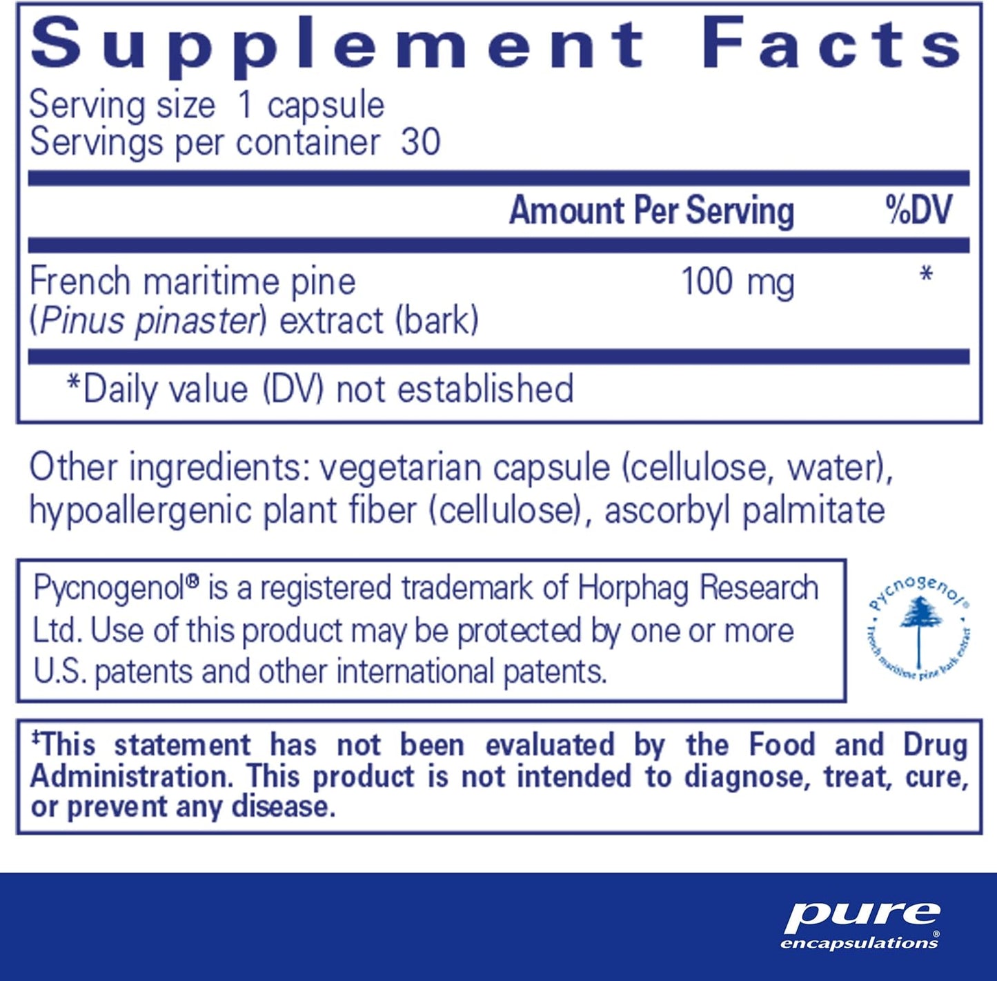 Pure Encapsulations Pycnogenol 100 mg Capsules for Vascular Health and Antioxidant Support | Hypoallergenic Supplement | 30 Count