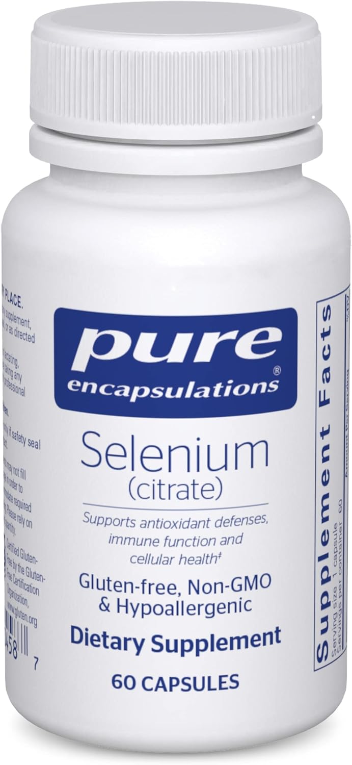 Pure Encapsulations Selenium Citrate Capsules - Immune System & Cellular Health Support - Antioxidant Supplement - Blood Flow Boost - Gluten Free & Vegan - 60 Count