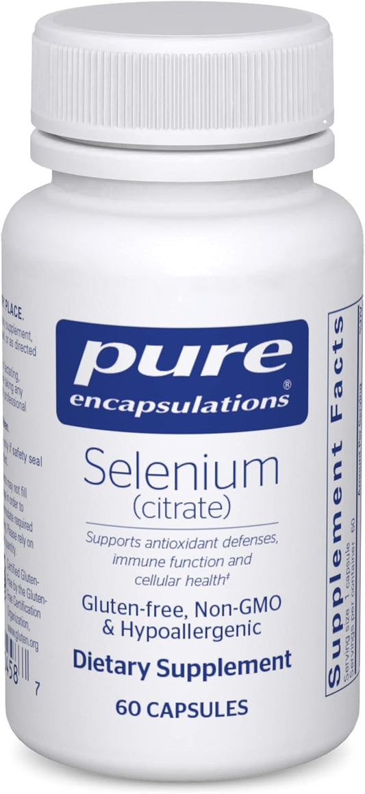 Pure Encapsulations Selenium Citrate Capsules - Immune System & Cellular Health Support - Antioxidant Supplement - Blood Flow Boost - Gluten Free & Vegan - 60 Count