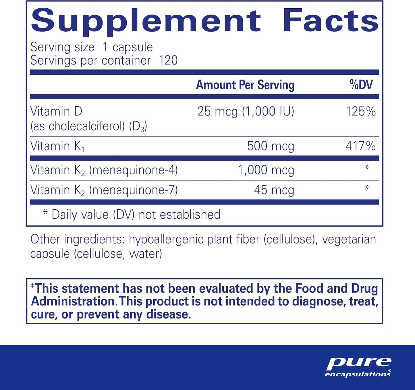Pure Encapsulations Synergy K Capsules - Vitamin K1, K2, D3 for Bone & Vascular Health - Cholecalciferol - 120ct - Gluten Free & Non-GMO