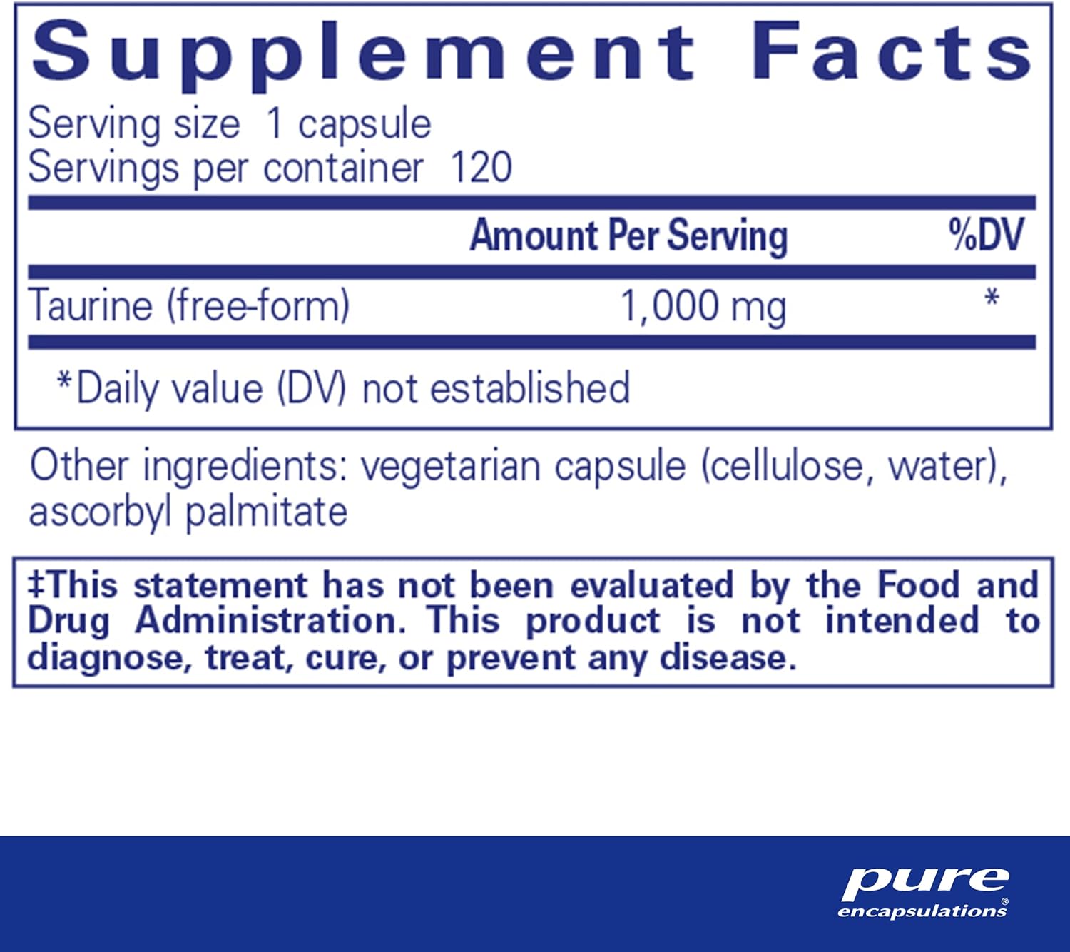 Pure Encapsulations Taurine 1000mg Supplement for Heart Health & Detox - Essential Amino Acid - Liver & Gallbladder Support - Vegan & Gluten-Free - 120 Capsules