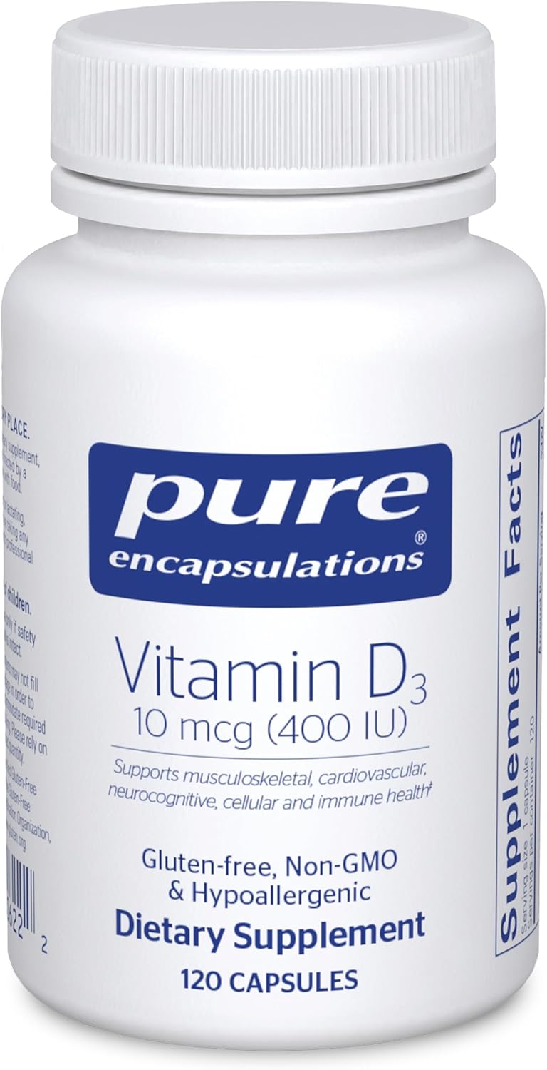 Pure Encapsulations Vitamin D3 10 mcg (400 IU) Capsules for Bone, Breast, Cardiovascular, Colon, Immune Health - 120 Count
