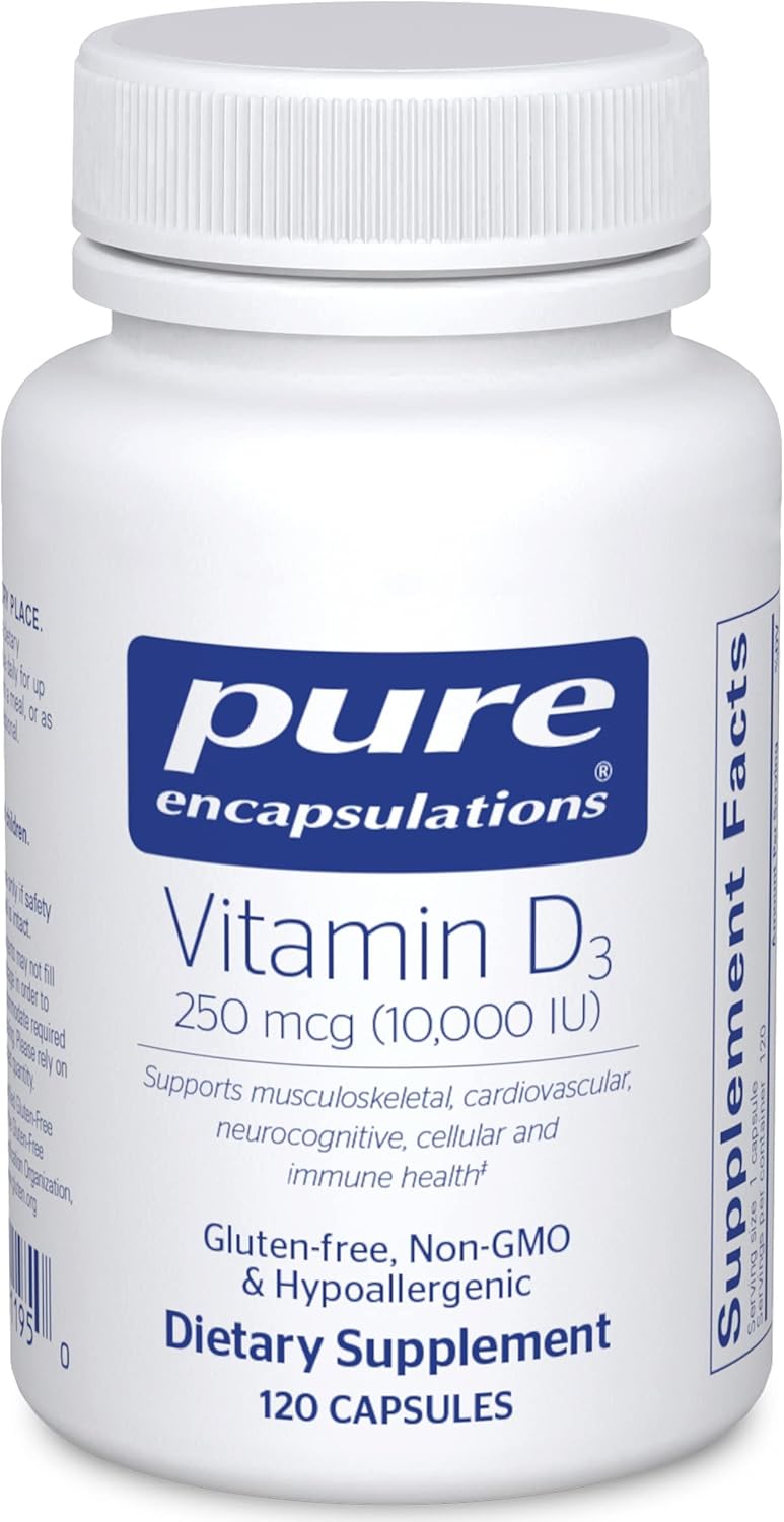 Pure Encapsulations Vitamin D3 250 mcg (10,000 IU) - Bone, Joint, Breast, Heart, Colon & Immune Health Support - 120 Capsules