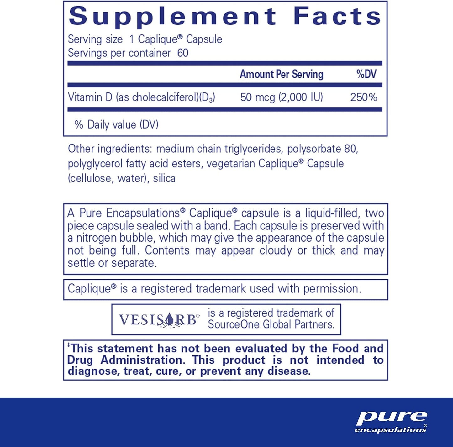 Pure Encapsulations Vitamin D3 VESIsorb Capsules for Bone, Heart, Colon, and Breast Health with Enhanced Absorption - 60 Count