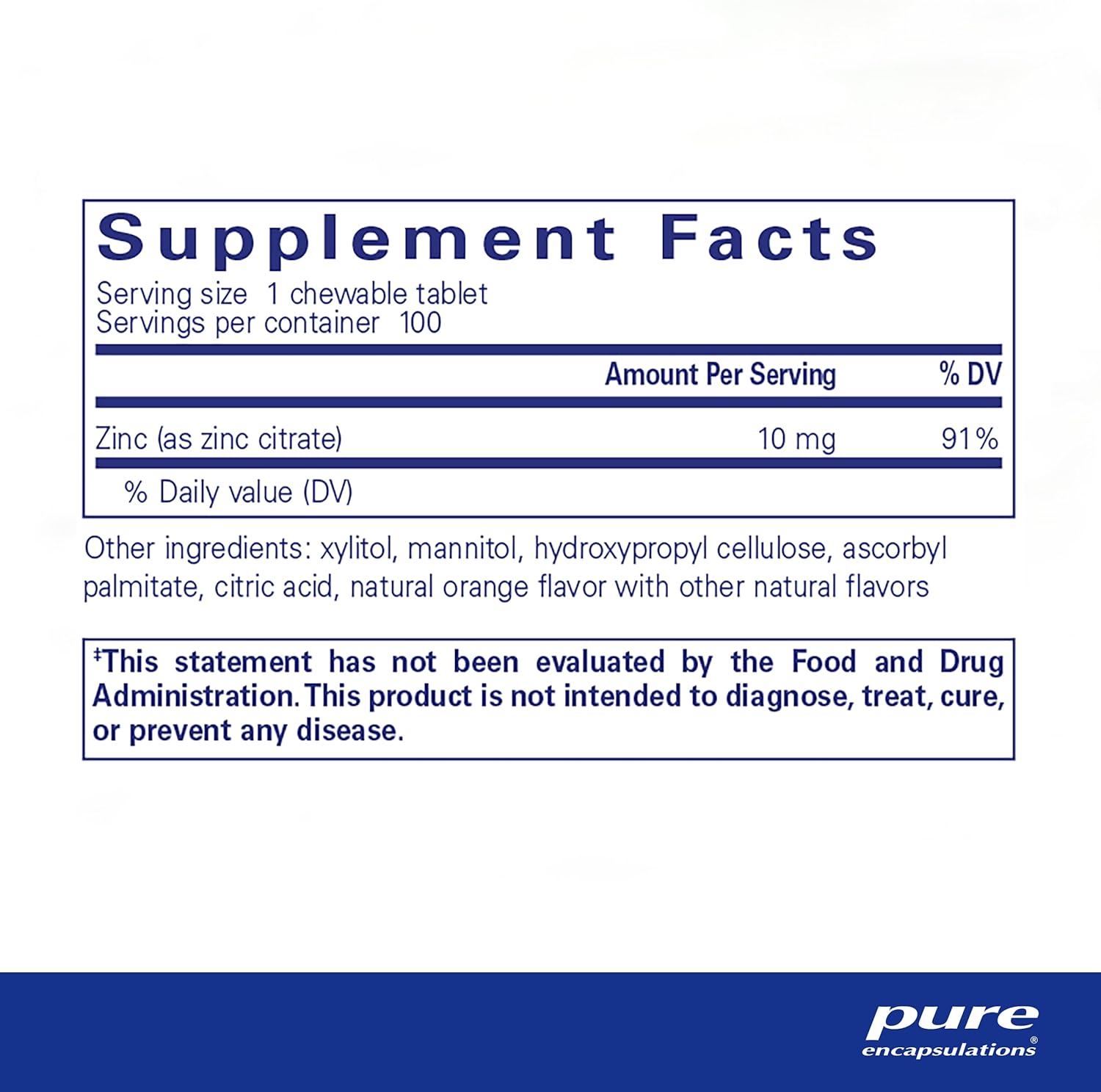 Pure Encapsulations Zinc Chewables - 100 Chewable Tablets for Immune Support, Growth, and Wound Healing - Natural Orange Flavor