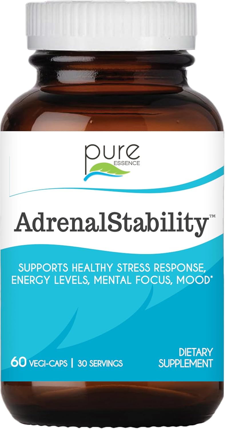 Pure Essence Labs Adrenal Stability - Adrenal Fatigue Supplement with Ashwagandha & Holy Basil for Healthy Stress Response, Energy, Sleep - 60 Capsules