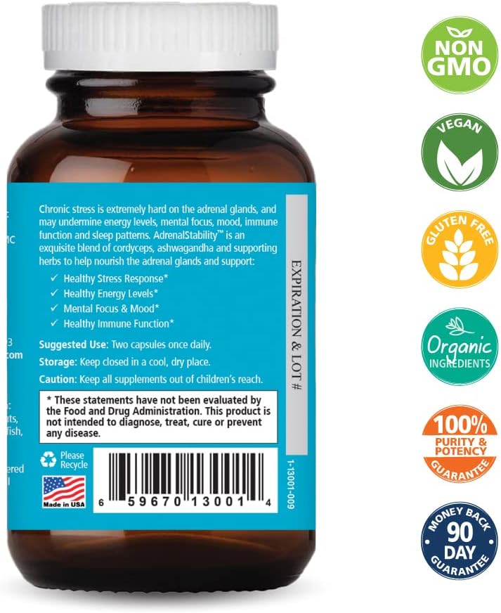Pure Essence Labs Adrenal Stability - Natural Adrenal Fatigue Supplement with Ashwagandha & Holy Basil for Stress Support and Energy - 30 Capsules