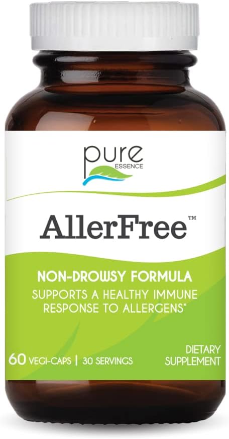Pure Essence Labs AllerFree: Natural Non Drowsy Allergy Support for Seasonal Allergies - 60 Capsules with Enzymes and Herbs