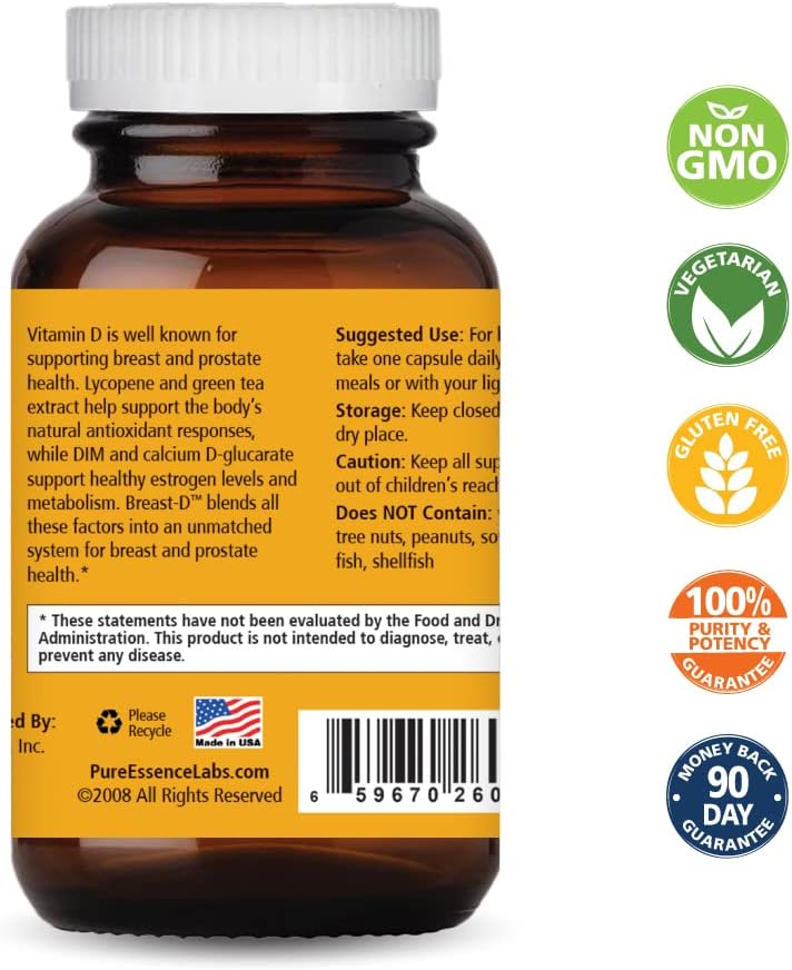 Pure Essence Labs Breast D - Natural Supplement for Hormonal Balance, Menopause Support, Acne - 30 Capsules