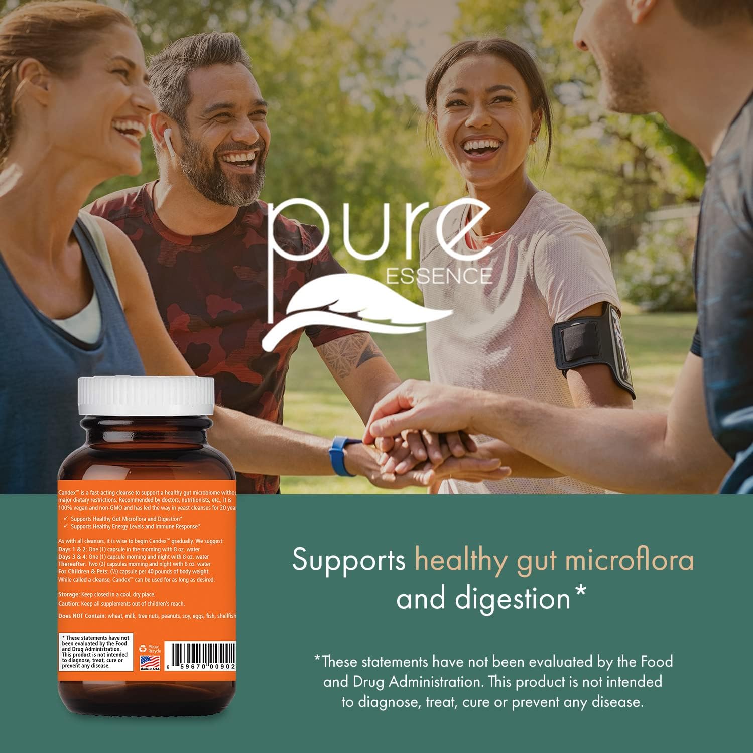 Pure Essence Labs Candex Supplement - Yeast Overgrowth Support with Digestive Enzymes - Probiotic Treatment for Men and Women - 120 Capsules