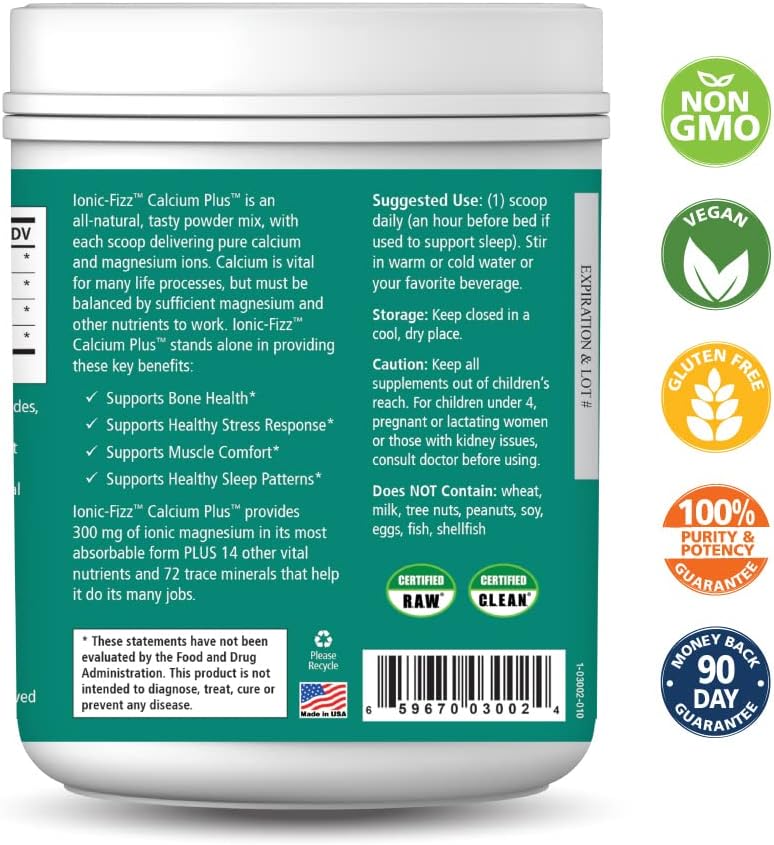 Pure Essence Labs Ionic Fizz Calcium Plus - Orange Vanilla Flavor - Essential Vitamins and Minerals for Strong Bones - 14.82 oz