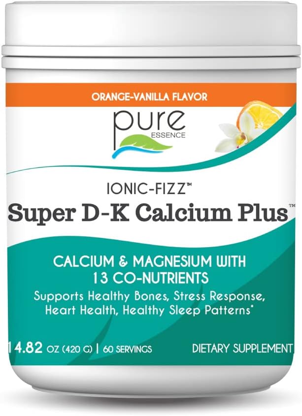 Pure Essence Labs Ionic Fizz Super D-K Calcium Plus with Magnesium, Vitamin D3, Vitamin K2 - Orange Vanilla - 14.82oz