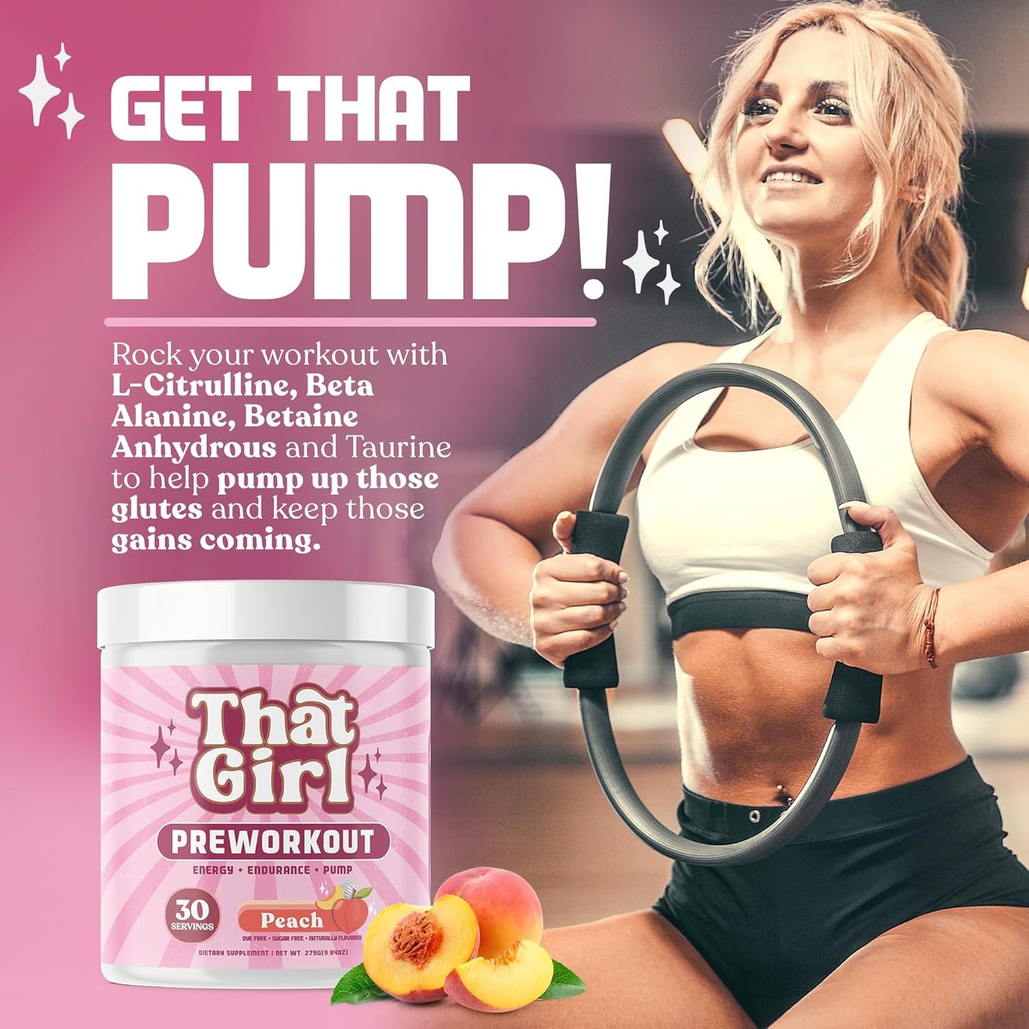 Pure Fire Energy Pre Workout for Women - Boost Your Gym Session with Natural Ingredients - Peach Flavor - 30 Servings
