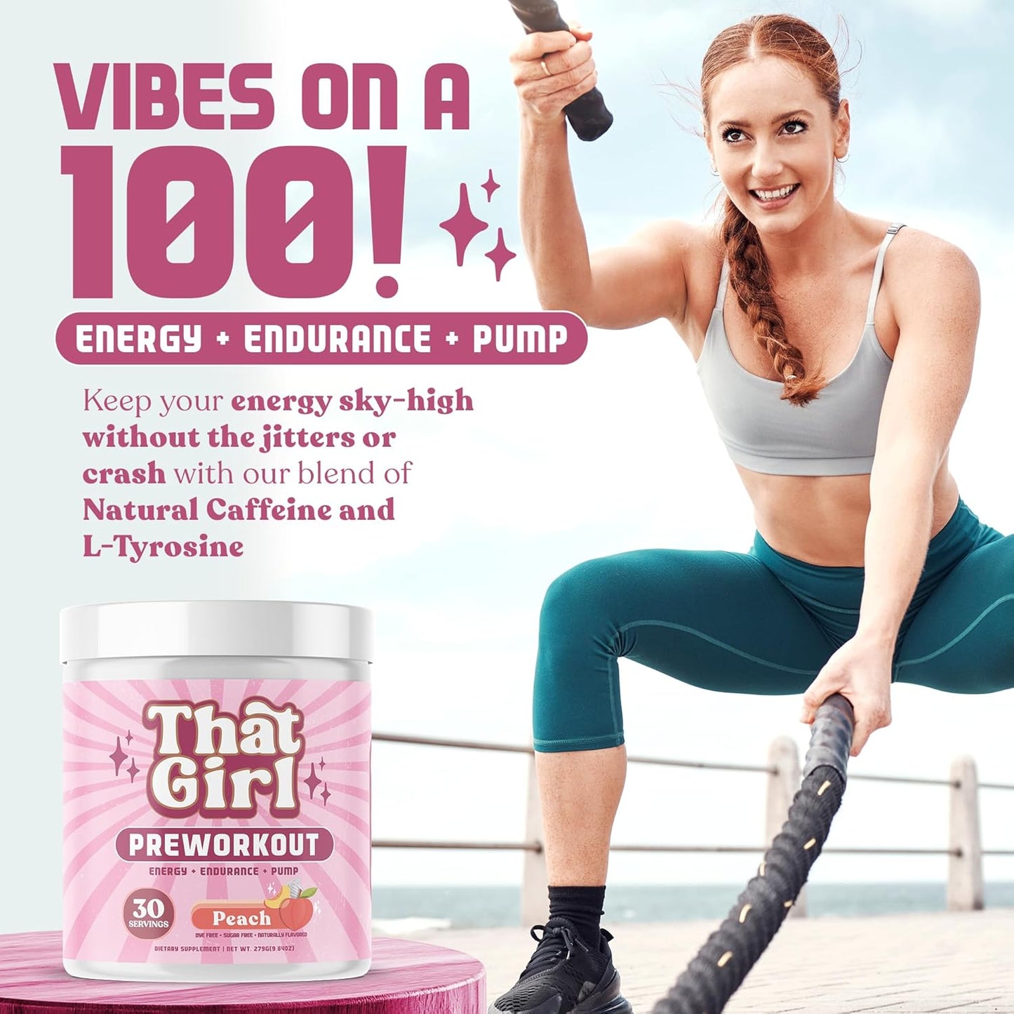 Pure Fire Energy Pre Workout for Women - Boost Your Gym Session with Natural Ingredients - Peach Flavor - 30 Servings
