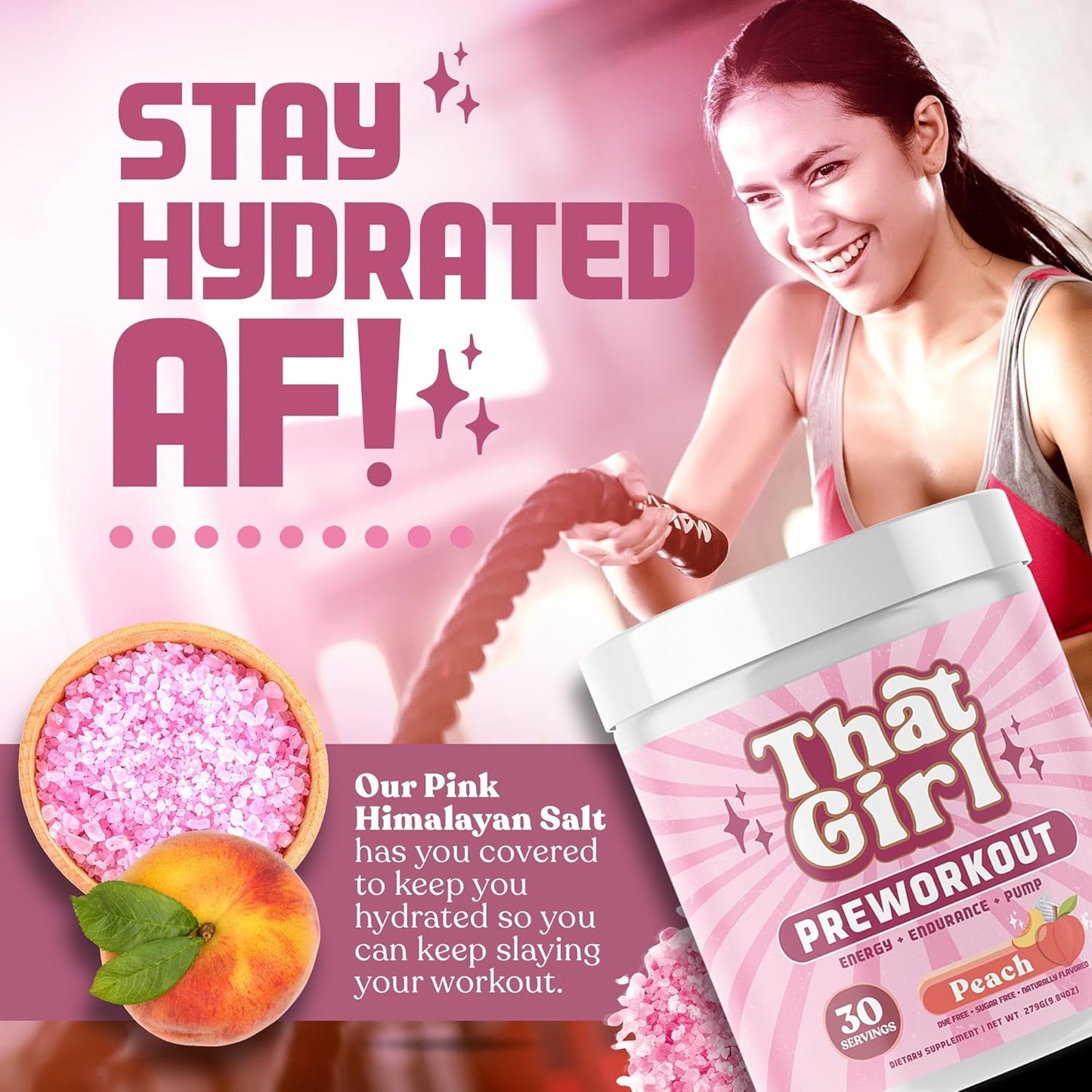 Pure Fire Energy Pre Workout for Women - Boost Your Gym Session with Natural Ingredients - Peach Flavor - 30 Servings