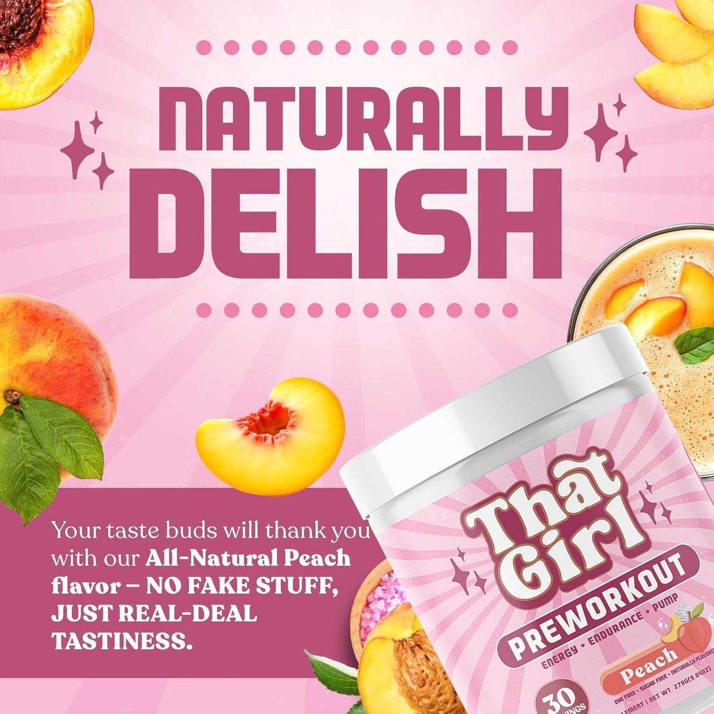 Pure Fire Energy Pre Workout for Women - Boost Your Gym Session with Natural Ingredients - Peach Flavor - 30 Servings