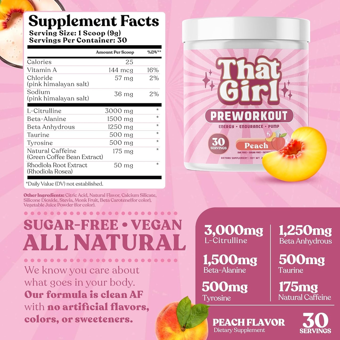 Pure Fire Energy Pre Workout for Women - Boost Your Gym Session with Natural Ingredients - Peach Flavor - 30 Servings