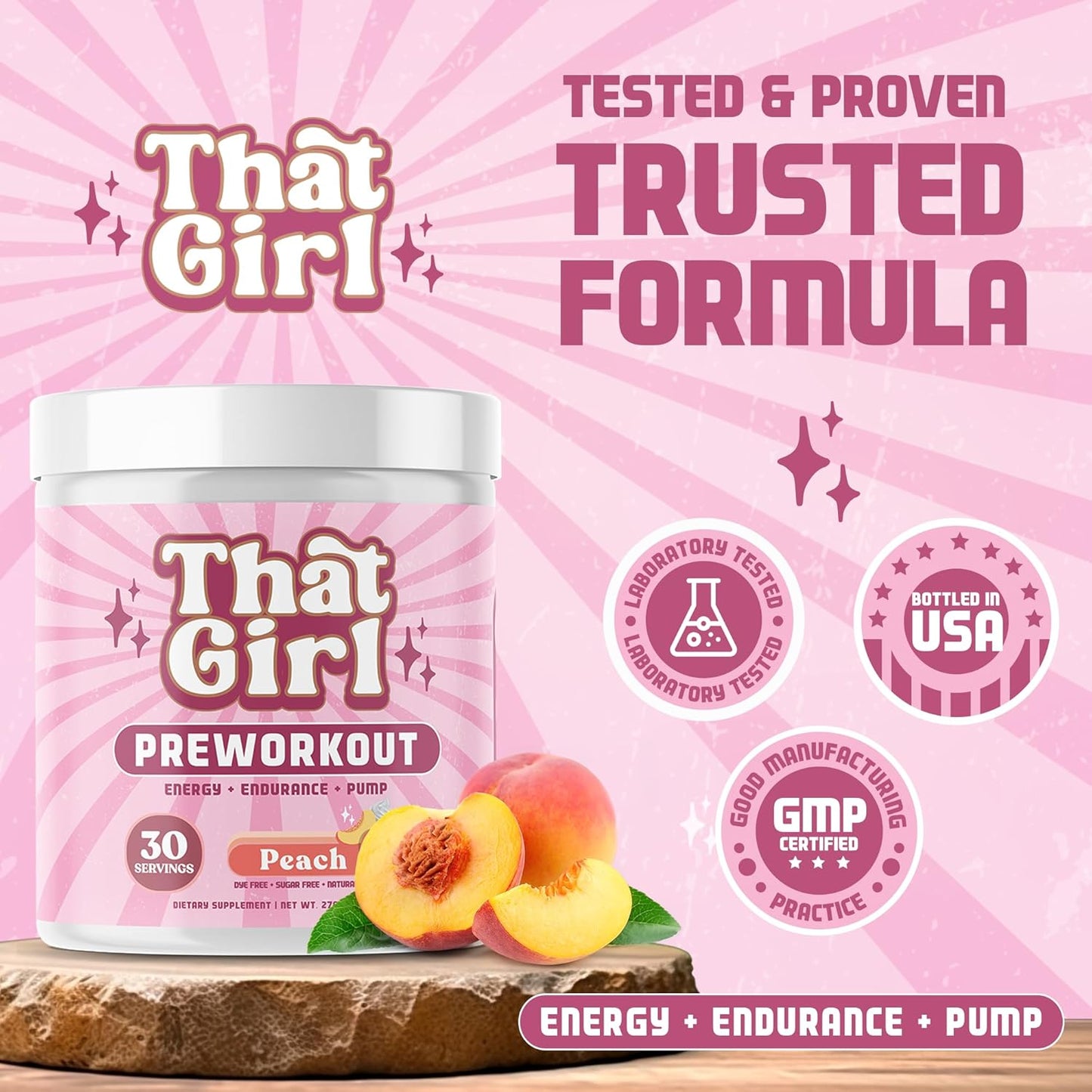 Pure Fire Energy Pre Workout for Women - Boost Your Gym Session with Natural Ingredients - Peach Flavor - 30 Servings