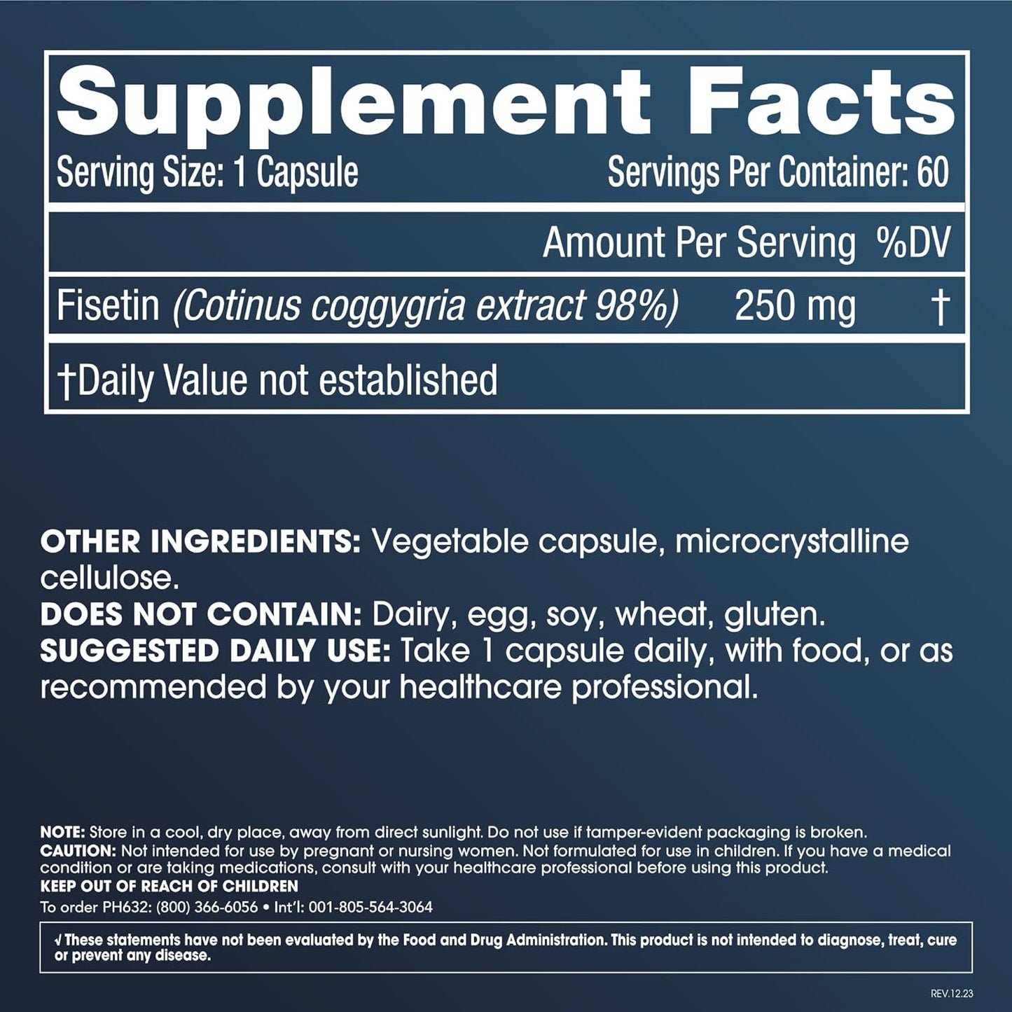 Pure Fisetin Capsules 750mg - Natural Supplement for High Dose Use - Triple Tested for Potency - GMP Certified (180 Capsules)