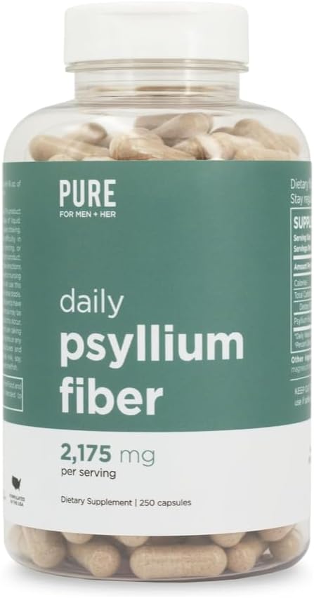 Pure for Men Daily Psyllium Husk Fiber Supplement for Women | Supports Digestive Regularity & Gut Health | 250 Capsules, 2,175mg Per Serving