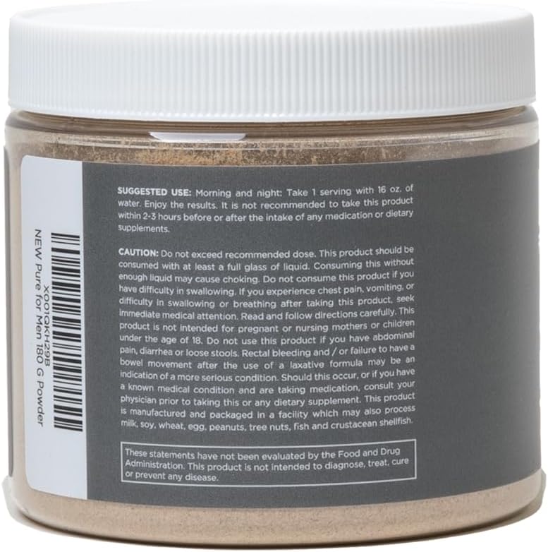 Pure for Men Original Fiber Supplement Powder | Promotes Digestive Regularity | Psyllium Husk, Aloe Vera, Chia Seeds, Flaxseeds | Vegan Blend | 180 gm