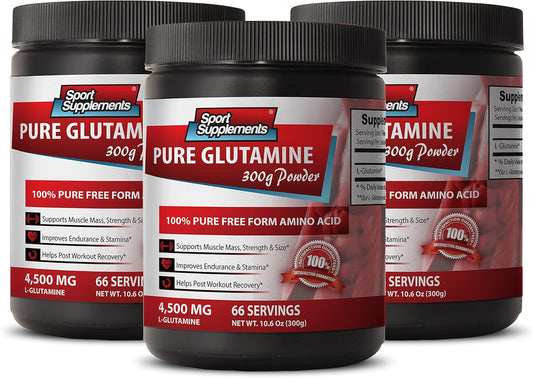 Pure Glutamine Powder 4,500mg - Brain and Memory Booster - Immune Support - Energy Booster Supplements - Pre and Post Workout - 3 Bottles (900g)