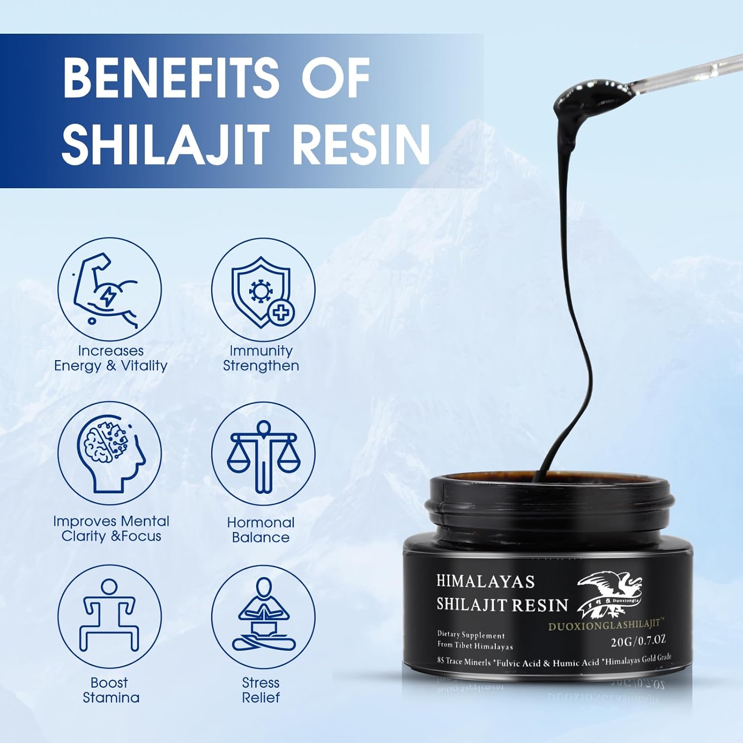 Pure Golden Grade Himalayan Shilajit Resin - Natural Energy Boost & Immune Support | 85+ Trace Minerals | Lab Tested | 20g, 100 Servings