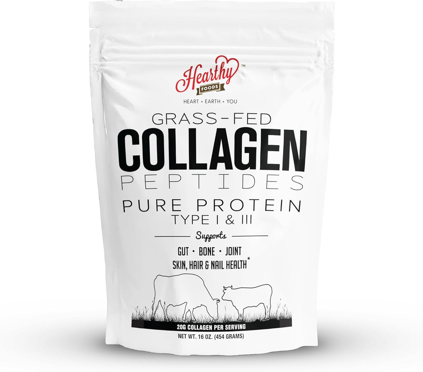 Pure Halal Collagen Peptides Grass Fed Organic Hydrolyzed Powder - 18g Protein - Type I and III Unflavoured - Keto Friendly - Gluten Free - Non GMO - 16 Oz