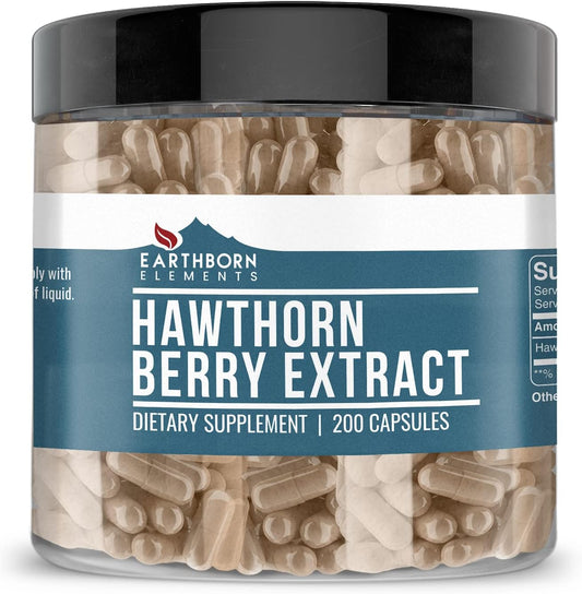 Pure Hawthorn Berry Extract Capsules - 200 Count, No Additives, Earthborn Elements
