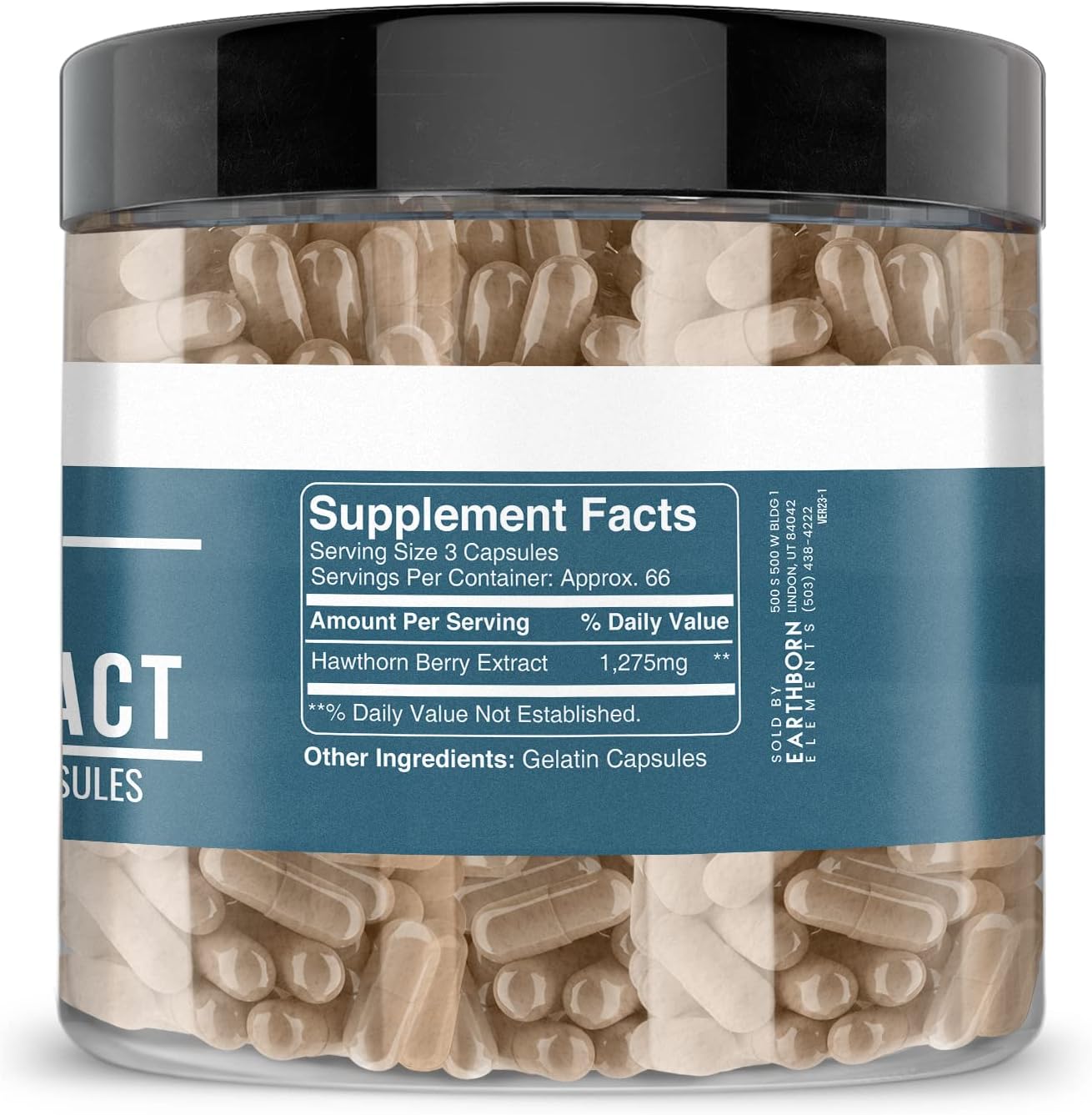 Pure Hawthorn Berry Extract Capsules - 200 Count, No Additives, Earthborn Elements