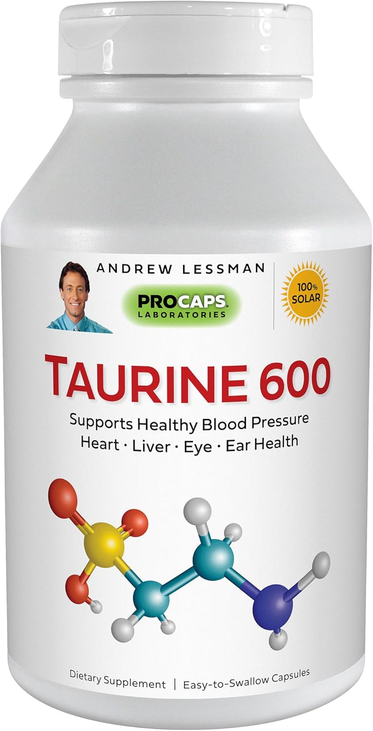 Pure High Potency Taurine 600 Capsules - Supports Heart, Liver, Eye Health - No Additives - Andrew Lessman