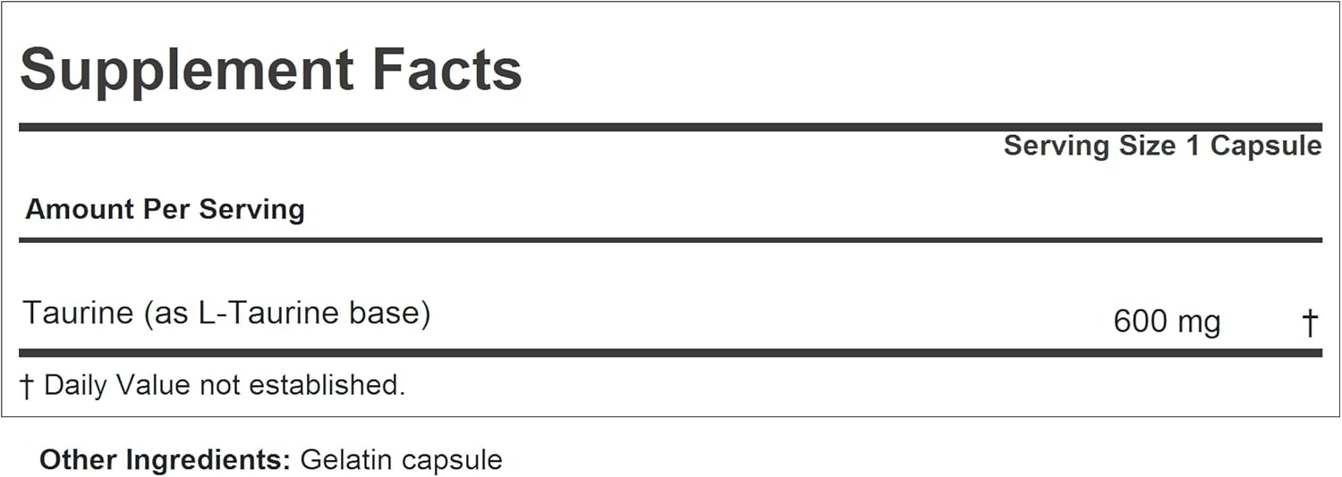 Pure High Potency Taurine 600 Capsules - Supports Heart, Liver, Eye Health - No Additives - Andrew Lessman