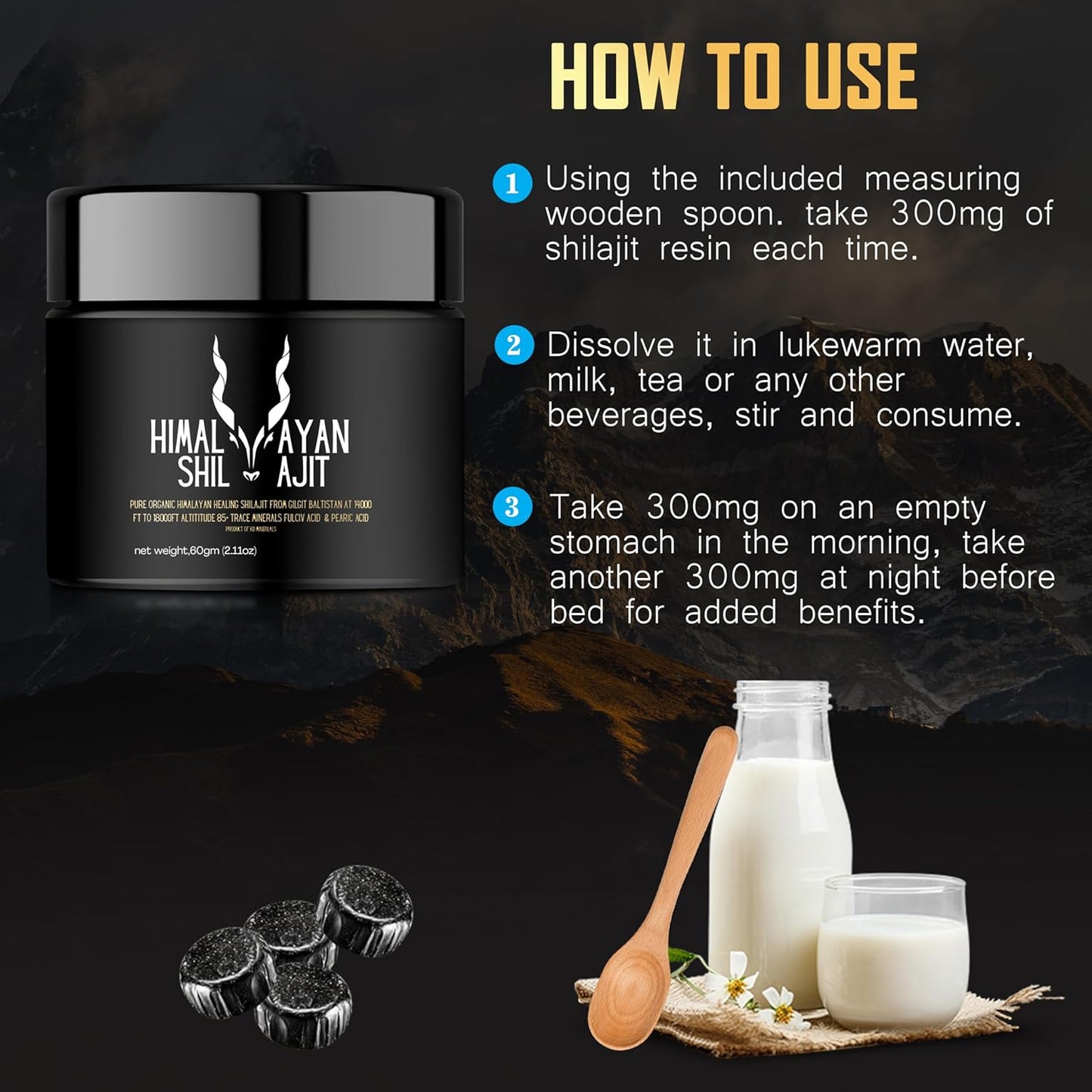 Pure Himalayan Organic Shilajit Resin - 600mg Maximum Potency with 85+ Trace Minerals & Fulvic Acid