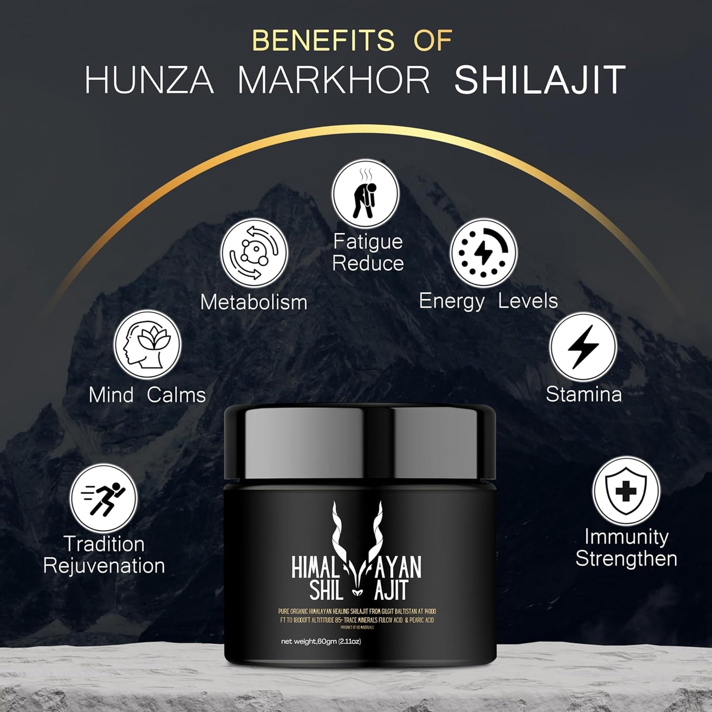 Pure Himalayan Organic Shilajit Resin - 600mg Maximum Potency with 85+ Trace Minerals & Fulvic Acid