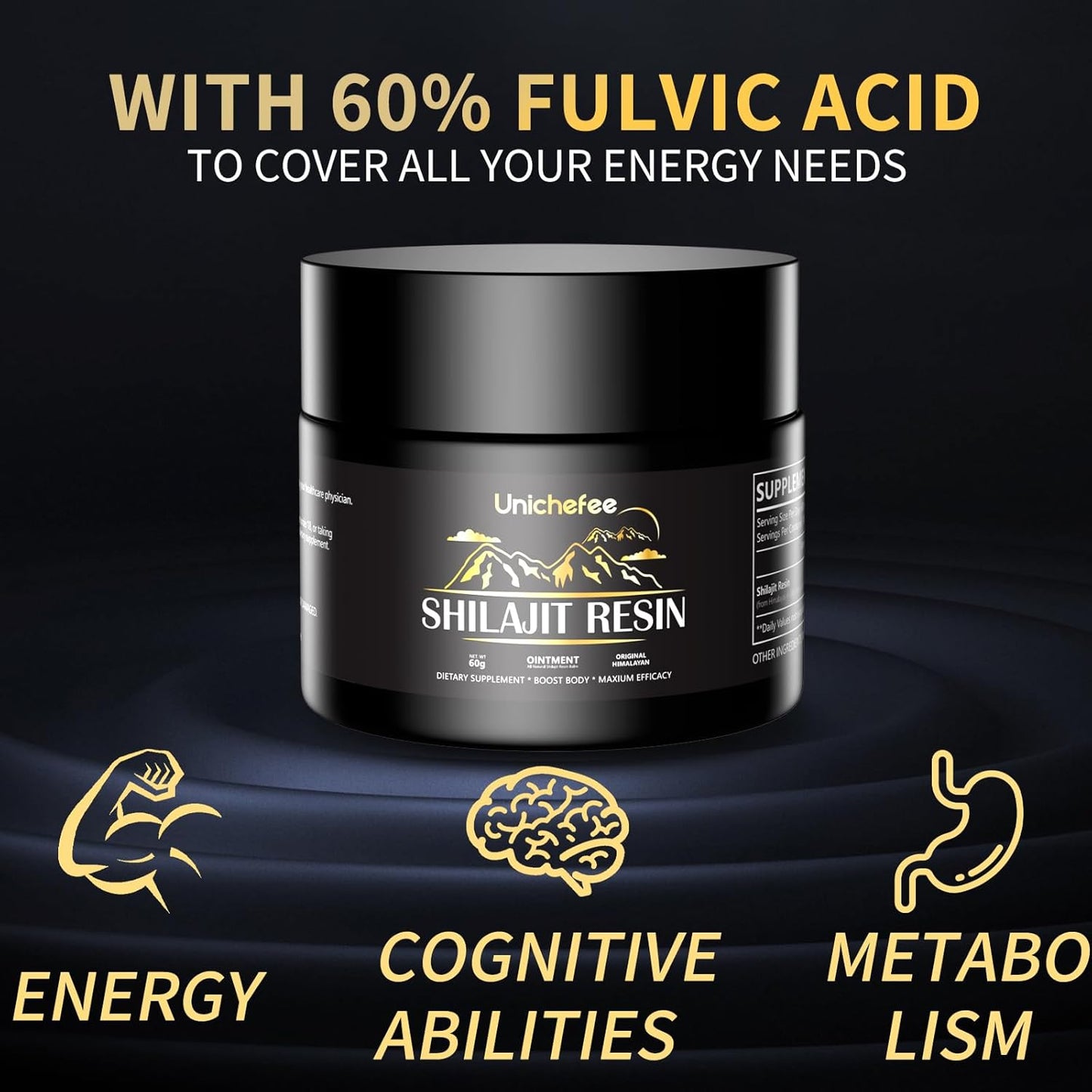 Pure Himalayan Organic Shilajit Resin 60g - Natural Mineral Supplement with 85+ Trace Minerals and Fulvic Acid for Energy Boost - Men and Women's Health