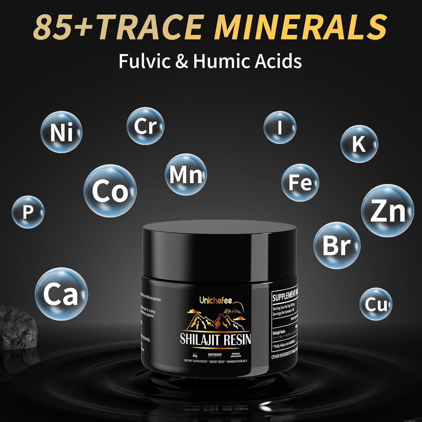 Pure Himalayan Organic Shilajit Resin 60g - Natural Mineral Supplement with 85+ Trace Minerals and Fulvic Acid for Energy Boost - Men and Women's Health