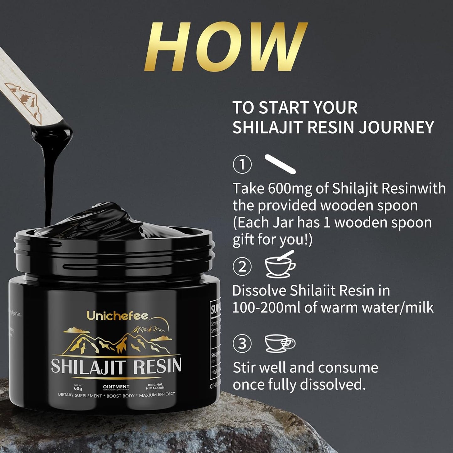 Pure Himalayan Organic Shilajit Resin 60g - Natural Mineral Supplement with 85+ Trace Minerals and Fulvic Acid for Energy Boost - Men and Women's Health