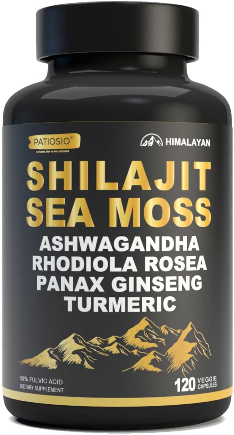 Pure Himalayan Shilajit Capsules for Men - 50% Fulvic Acid, 85+ Trace Minerals with Ashwagandha & Sea Moss - Energy & Stamina - 120 Capsules