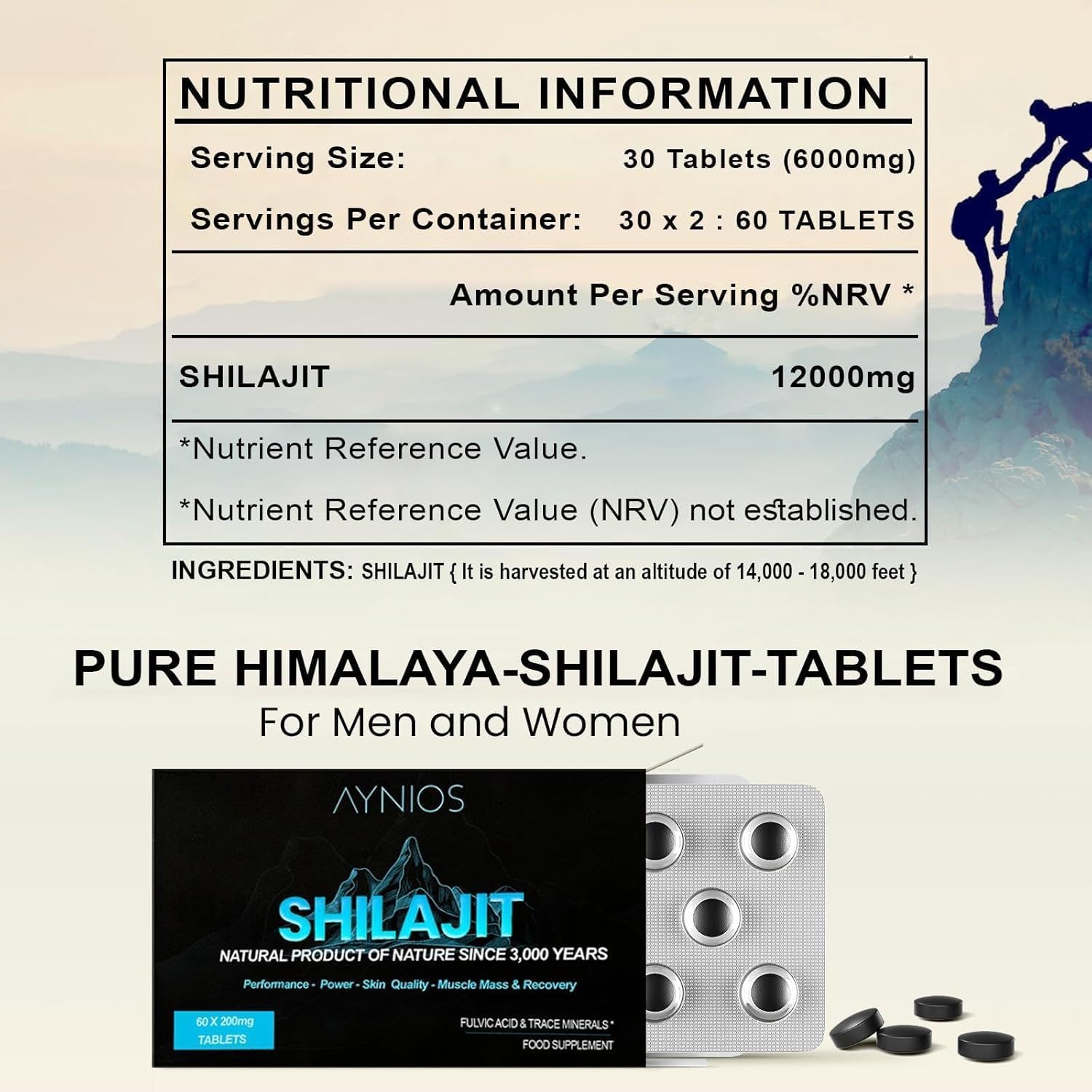 Pure Himalayan Shilajit Dry Drops Tablets - Max Potency Energy & Immune Support Supplement