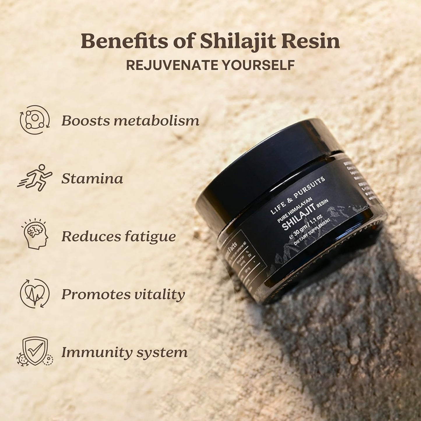 Pure Himalayan Shilajit Resin 1.1 oz - Fulvic Acid & Trace Minerals - Dietary Supplement for Men and Women - Golden Grade - 60 Day Supply