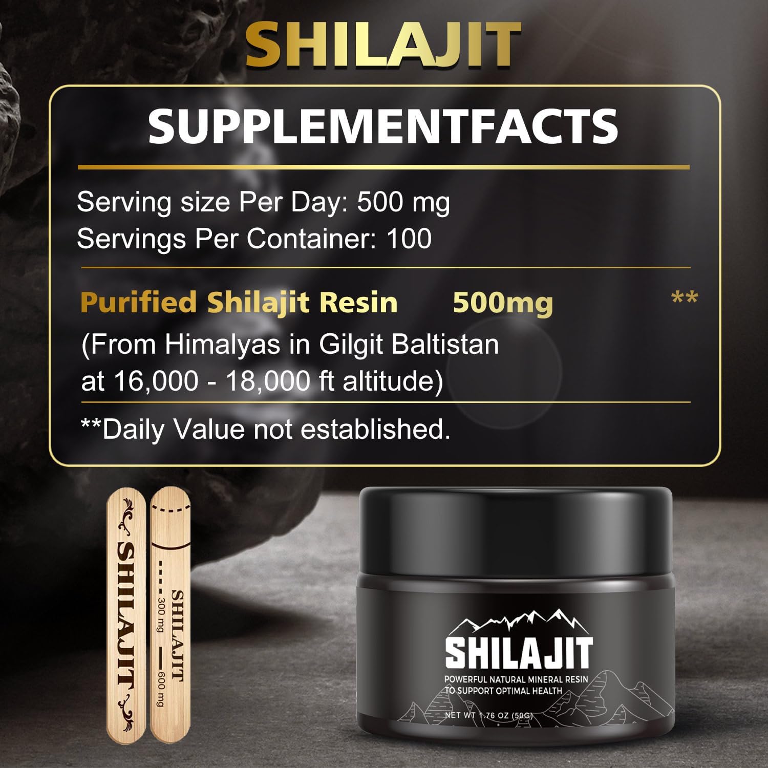 Pure Himalayan Shilajit Resin for Kids, 100% Supplement for Energy & Strength - 600mg, 50g