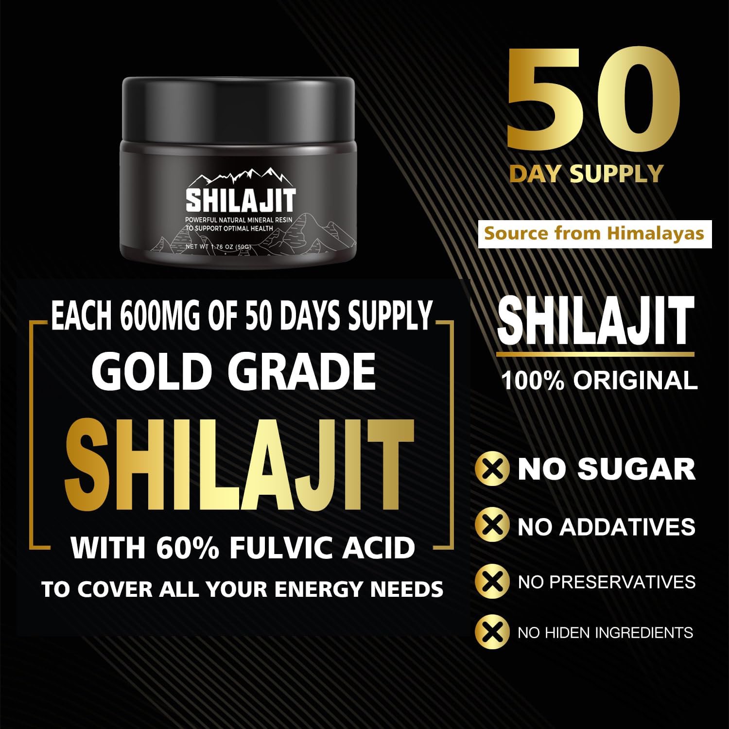 Pure Himalayan Shilajit Resin for Kids, 100% Supplement for Energy & Strength - 600mg, 50g