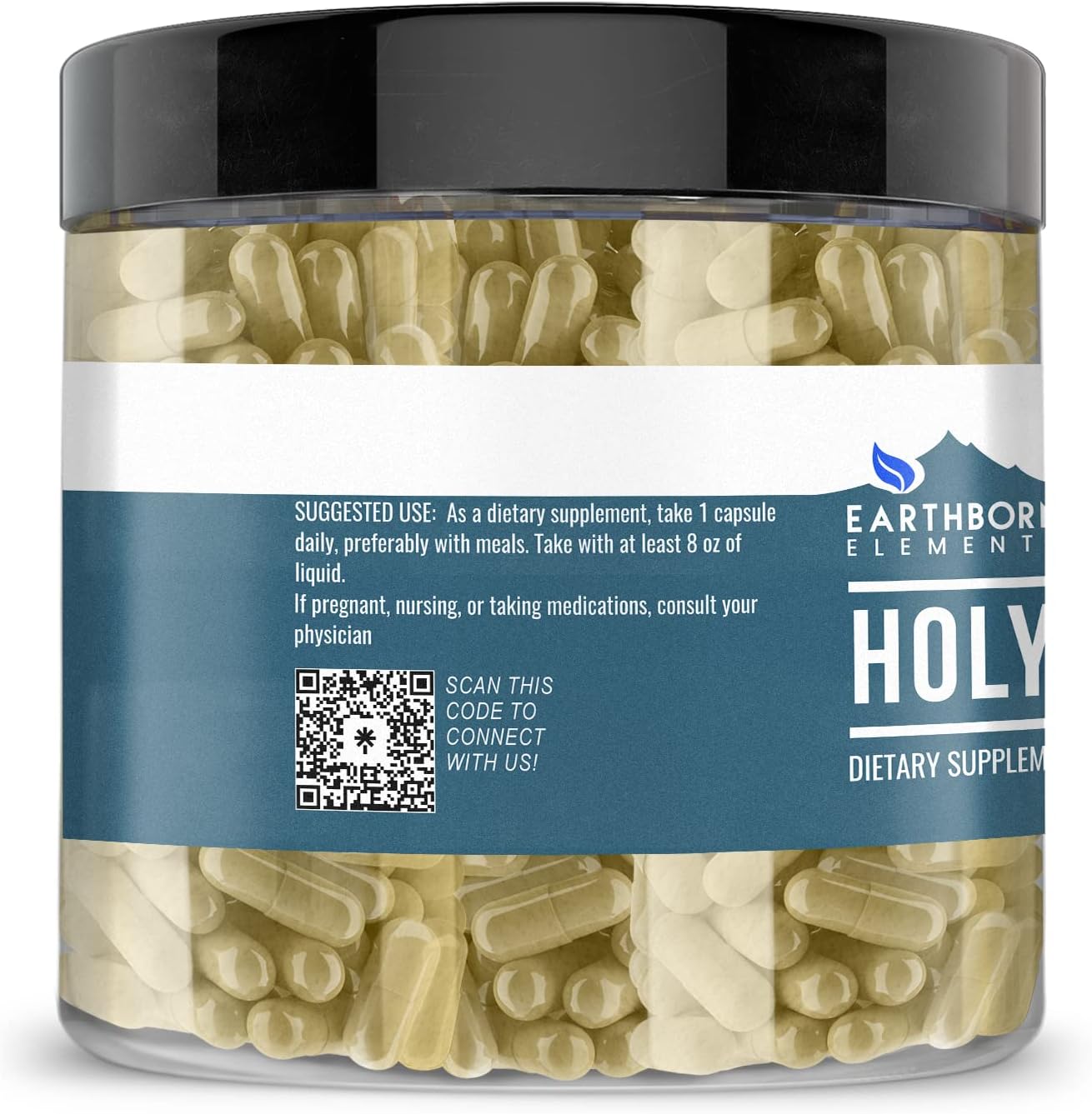 Pure Holy Basil Extract Capsules - 200 Count, All-Natural & Additive-Free by Earthborn Elements