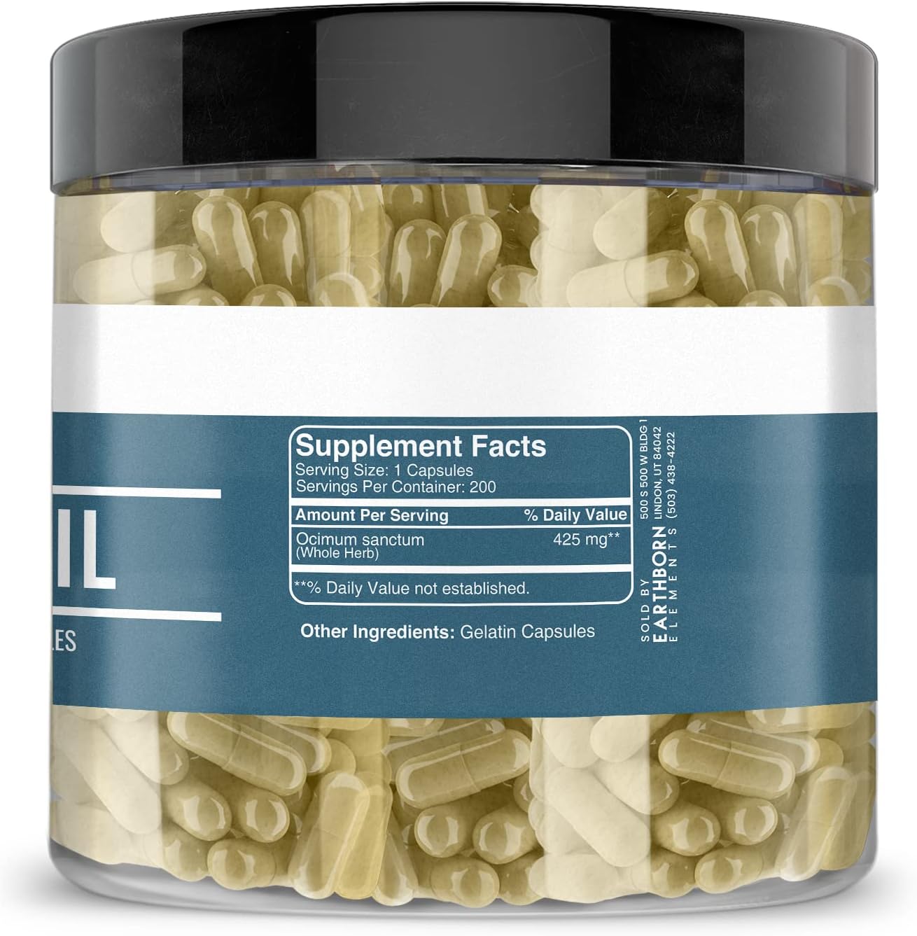 Pure Holy Basil Extract Capsules - 200 Count, All-Natural & Additive-Free by Earthborn Elements