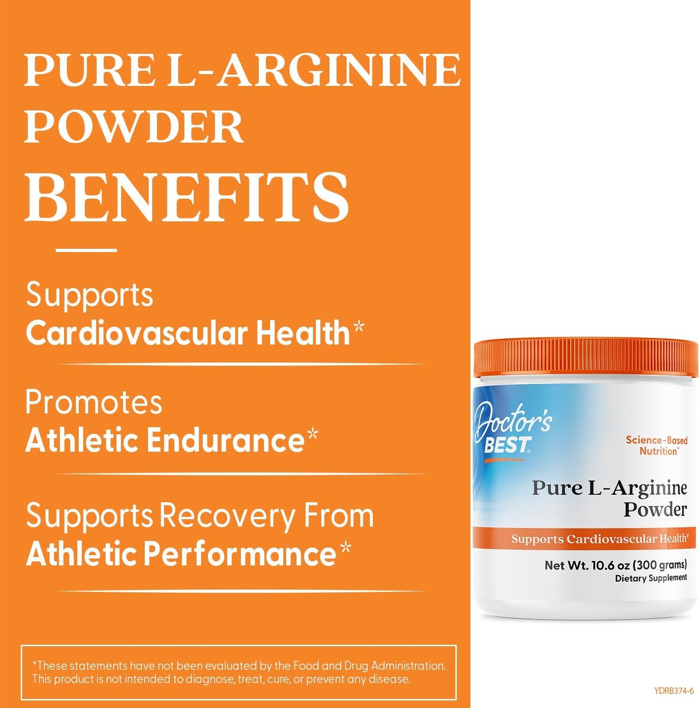 Pure L-Arginine Powder for Cardiovascular Health - Non-GMO, Gluten-Free, Soy-Free, Vegan - 10.6 oz (300g)