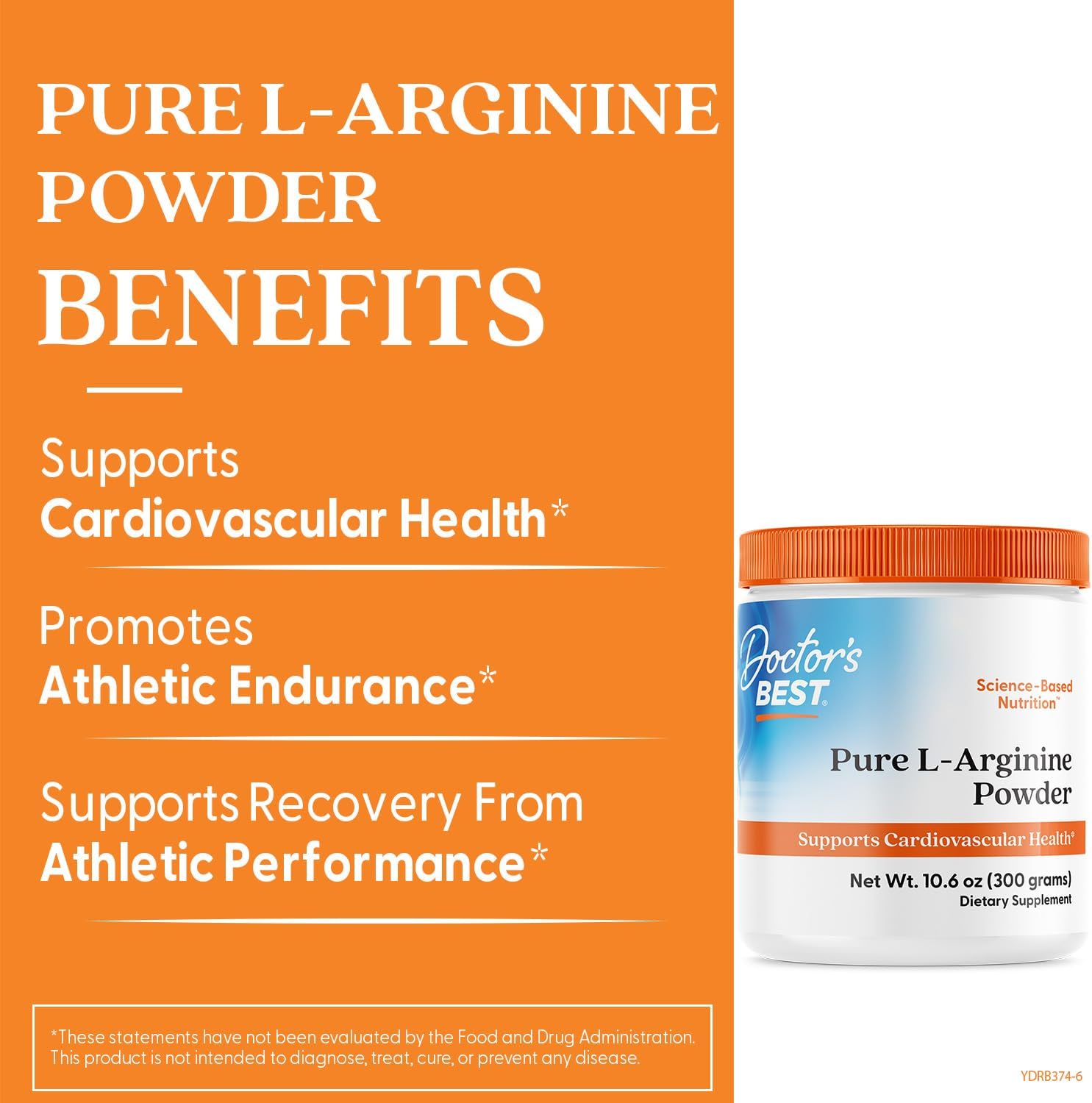 Pure L-Arginine Powder for Cardiovascular Health - Non-GMO, Gluten-Free, Soy-Free, Vegan - 10.6 oz (300g)