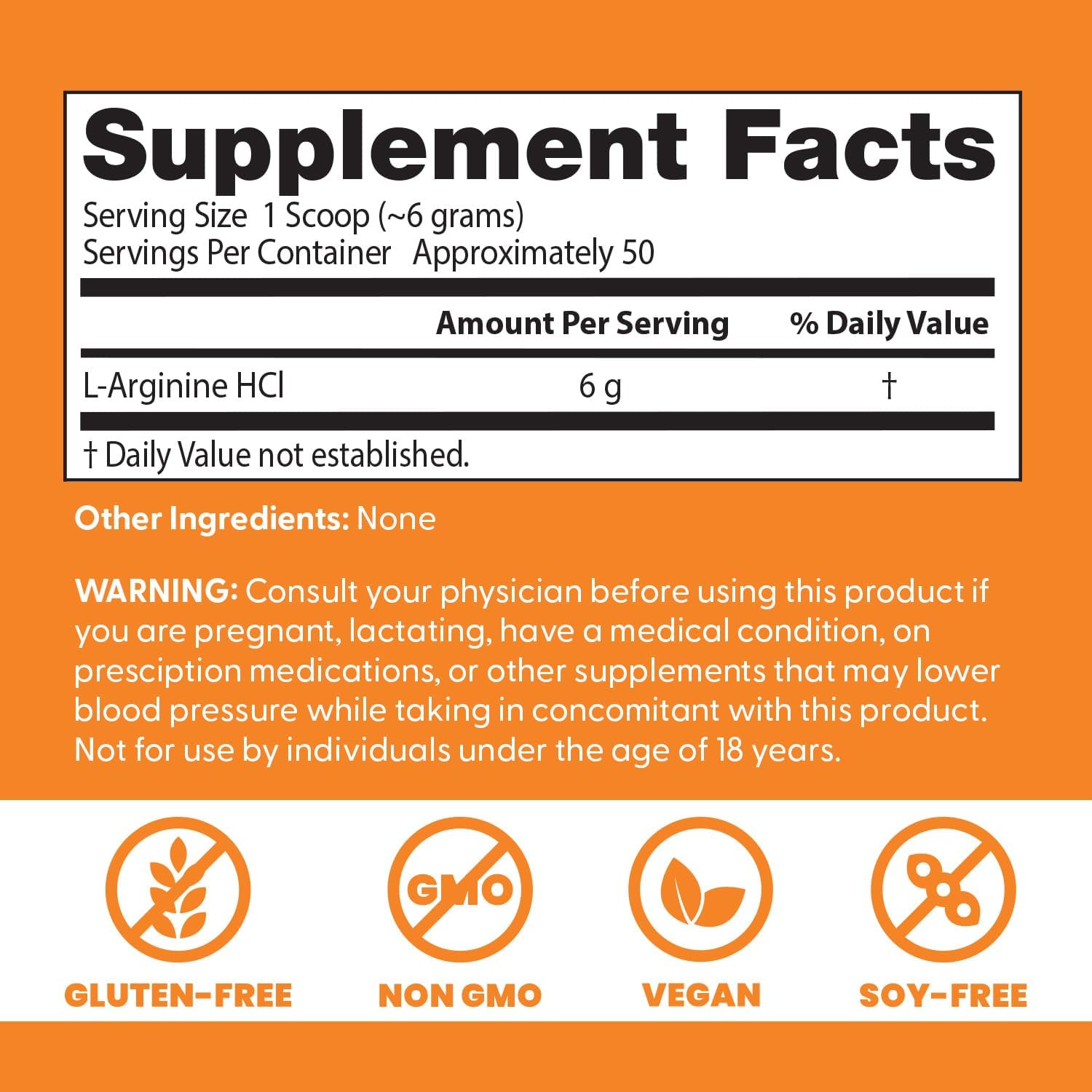 Pure L-Arginine Powder for Cardiovascular Health - Non-GMO, Gluten-Free, Soy-Free, Vegan - 10.6 oz (300g)