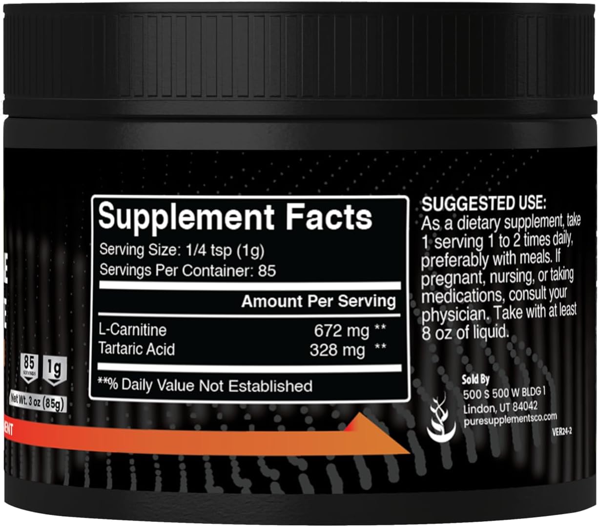 Pure L-Carnitine L-Tartrate Powder - 3 oz - No Fillers or Additives - Always Pure Ingredients
